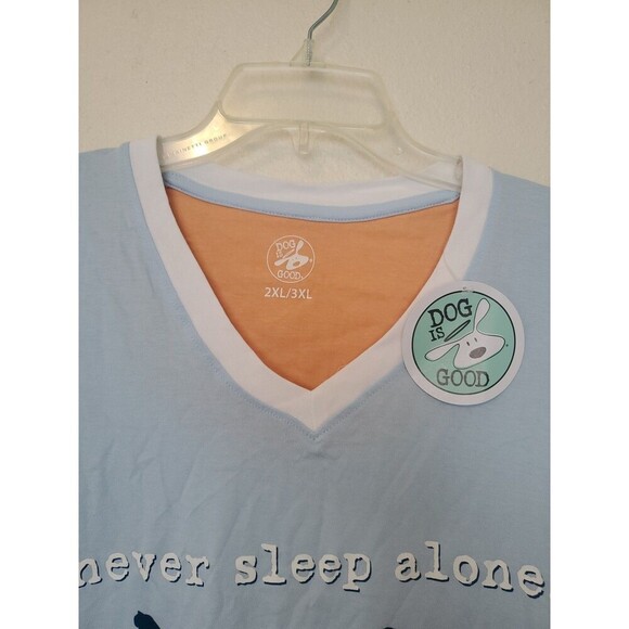 Dog Is Good Never Sleep Alone Short Sleeve V-Neck Sleep Shirt 2XL 3XL Cotton - Picture 4 of 16
